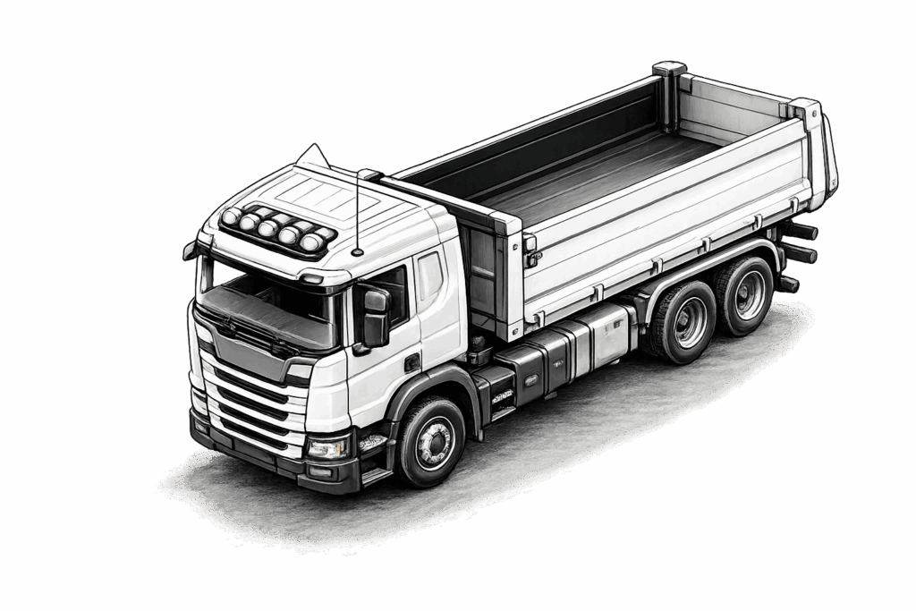 Transporte Grixa - 3-Achs-Seitenkipper-LKW als Zeichnung